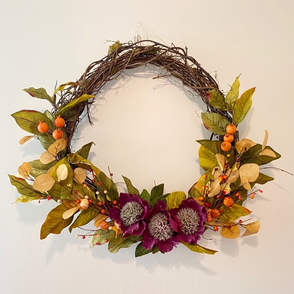 Plum Peony and Magnolia Farmhouse Wreath - Picture 7 of 9